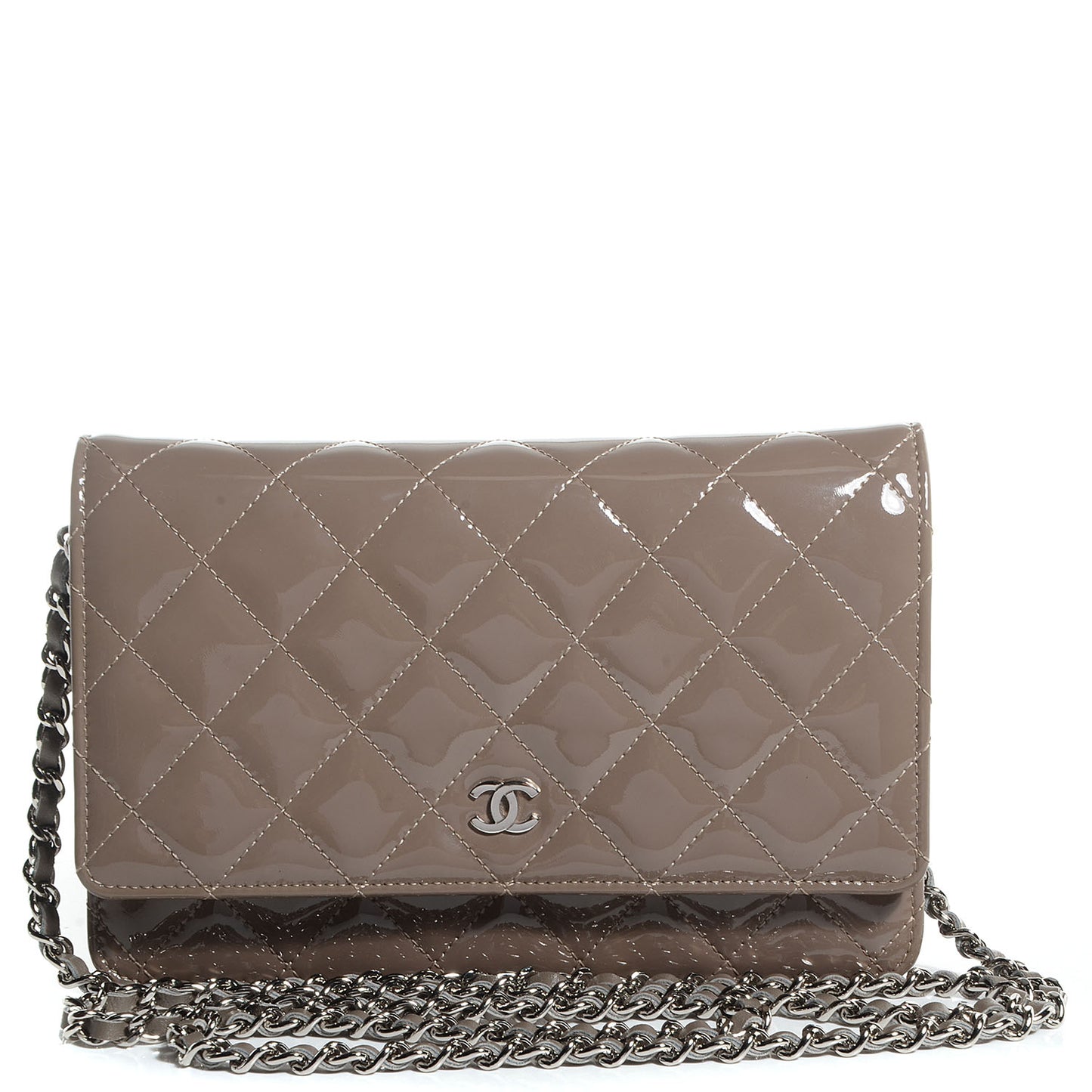 Patent Quilted Wallet On Chain WOC Grey