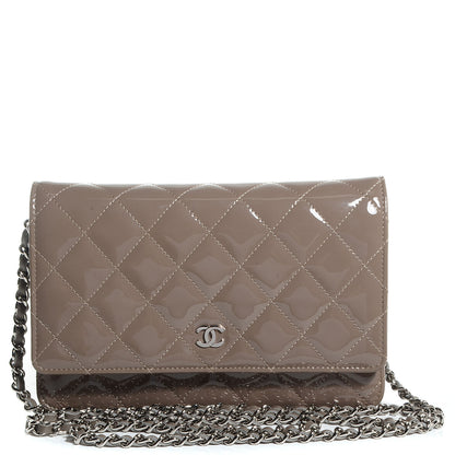 Chanel Patent Quilted Wallet On Chain WOC Grey 1 of 9