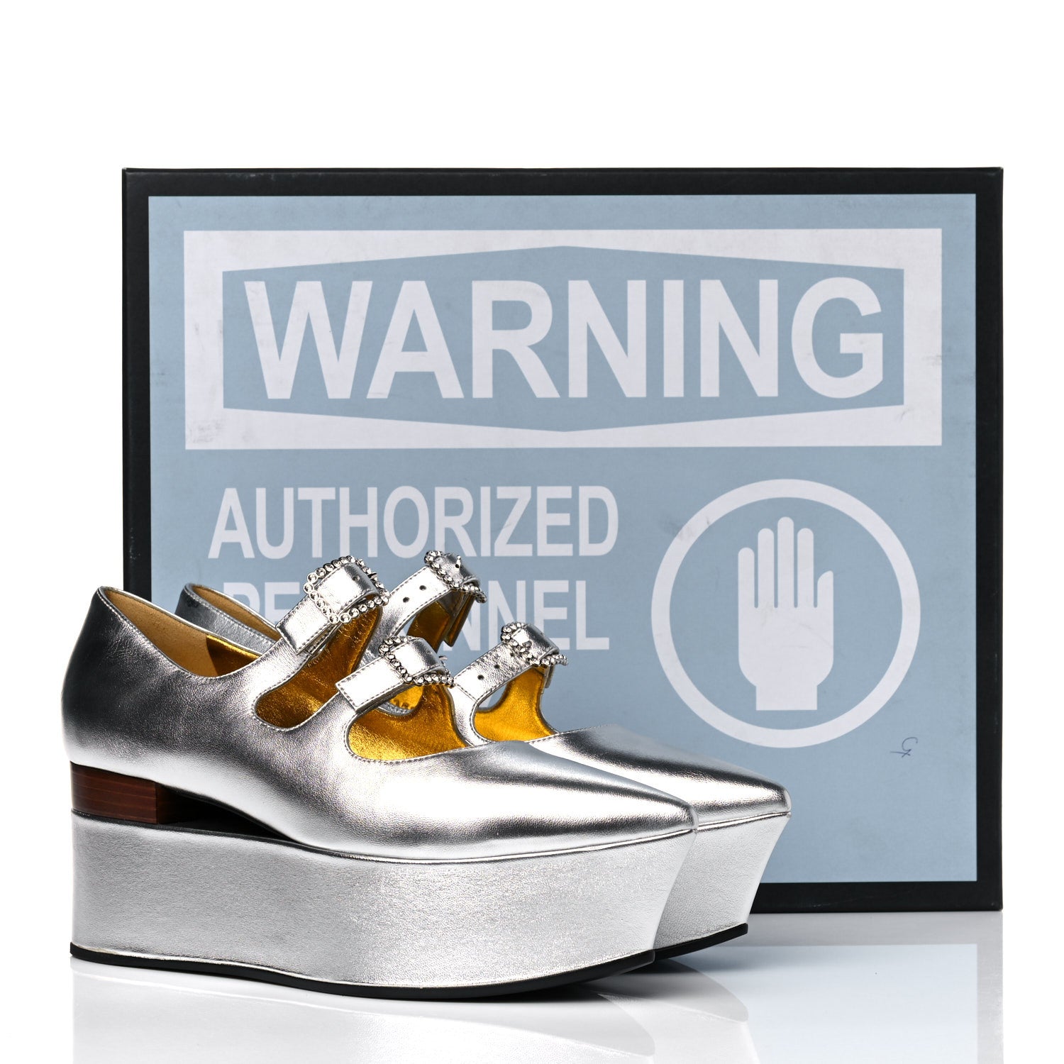 Gucci Metallic Nappa Crystal Platform 38 Silver 14 of 14
