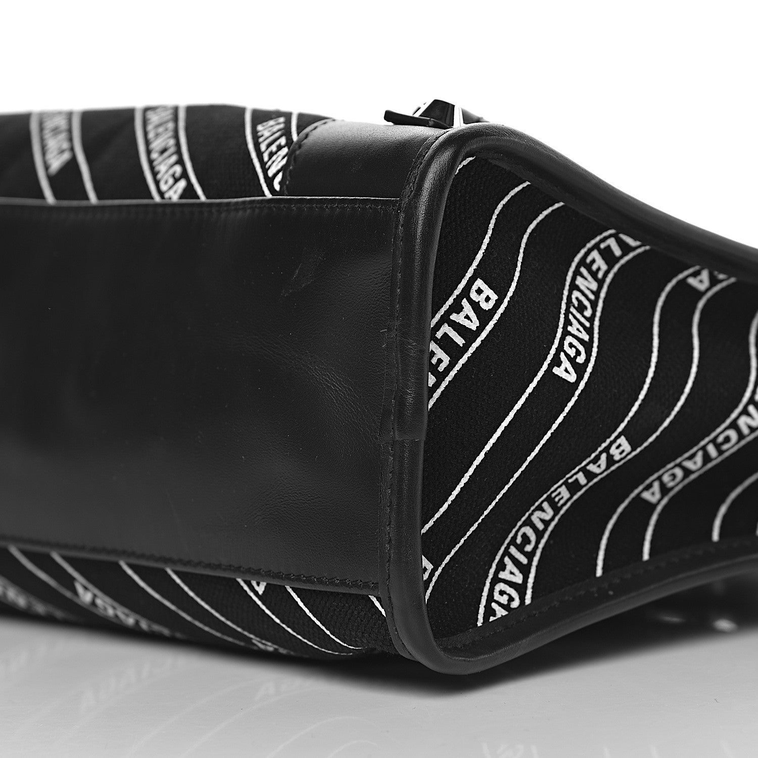 Balenciaga Canvas Satin Calfskin Diagonal Allover Logo Print Classic Silver Hardware S City Black White 9 of 11