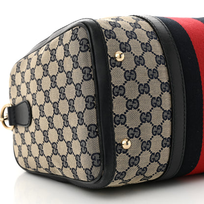 Gucci Monogram Selleria Calfskin Vintage Web Medium Boston Beige Blue 9 of 17