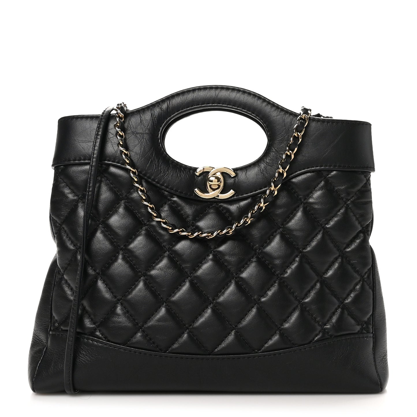 Aged Calfskin Quilted Mini 31 Shopping Bag Black
