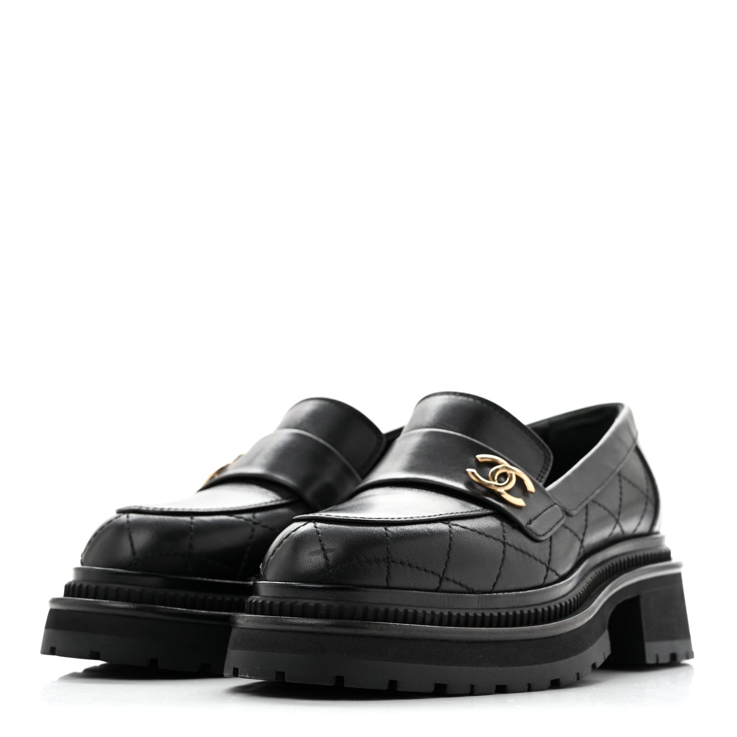 Calfskin Quilted CC Mocassin Loafers 35 Black