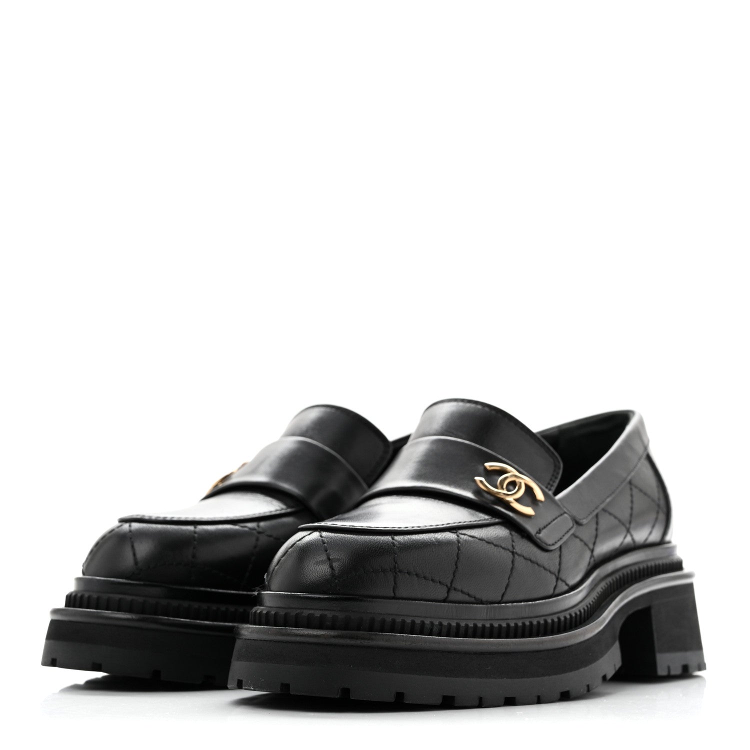 Chanel Calfskin Quilted CC Mocassin Loafers 35 Black 4 of 12