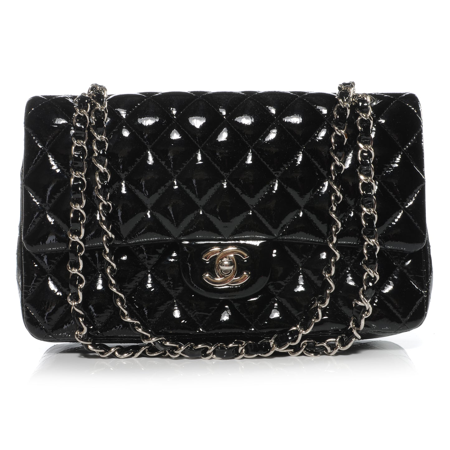 Patent Medium Double Flap Black
