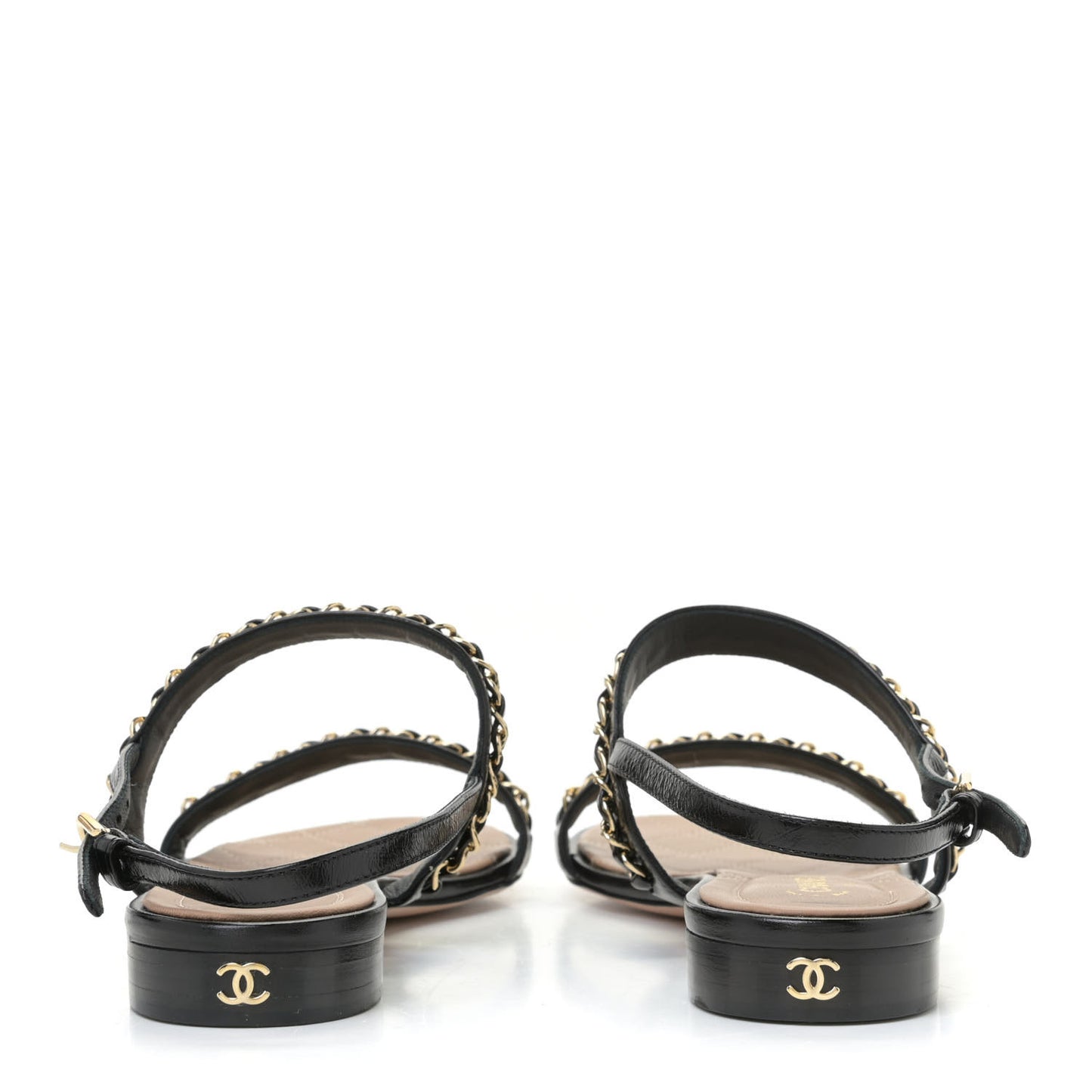 Patent Calfskin CC Chain Sandals 36 Black