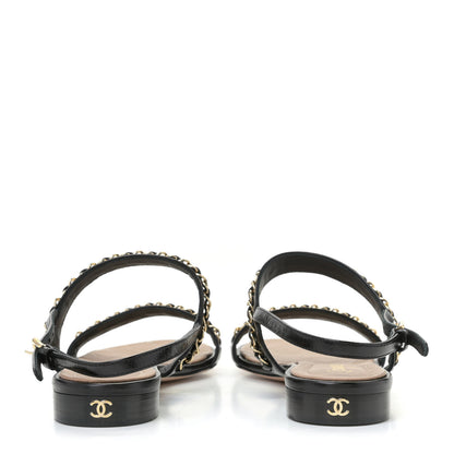 Chanel Patent Calfskin CC Chain Sandals 36 Black 5 of 13