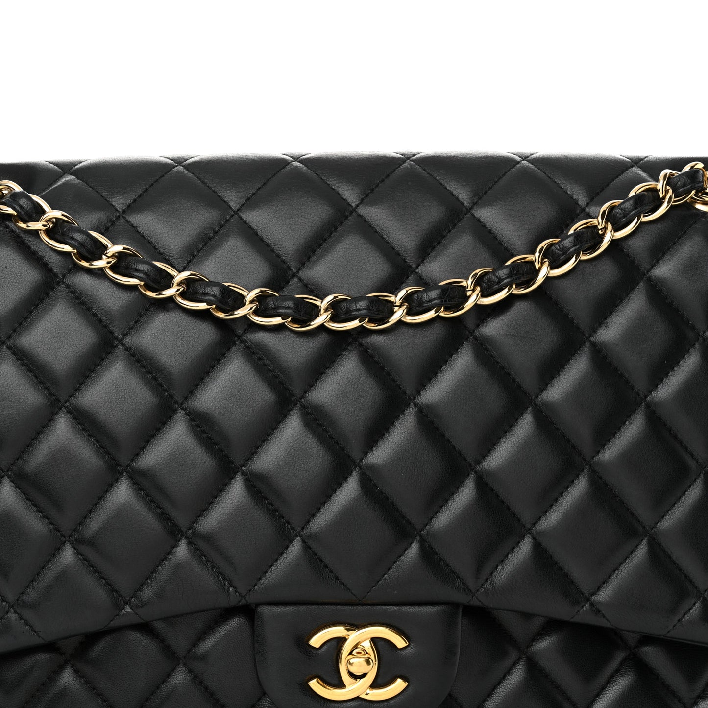 Lambskin Quilted Maxi Single Flap Black