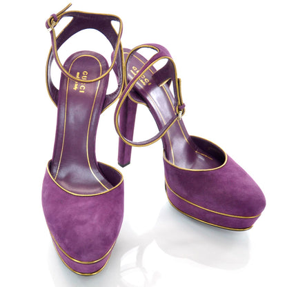 Gucci Suede Huston Platform Sandals 11 Grape 1 of 8
