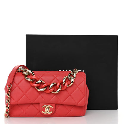 Chanel Lambskin Quilted Resin Bi-Color Chain Flap Bag Red 11 of 11