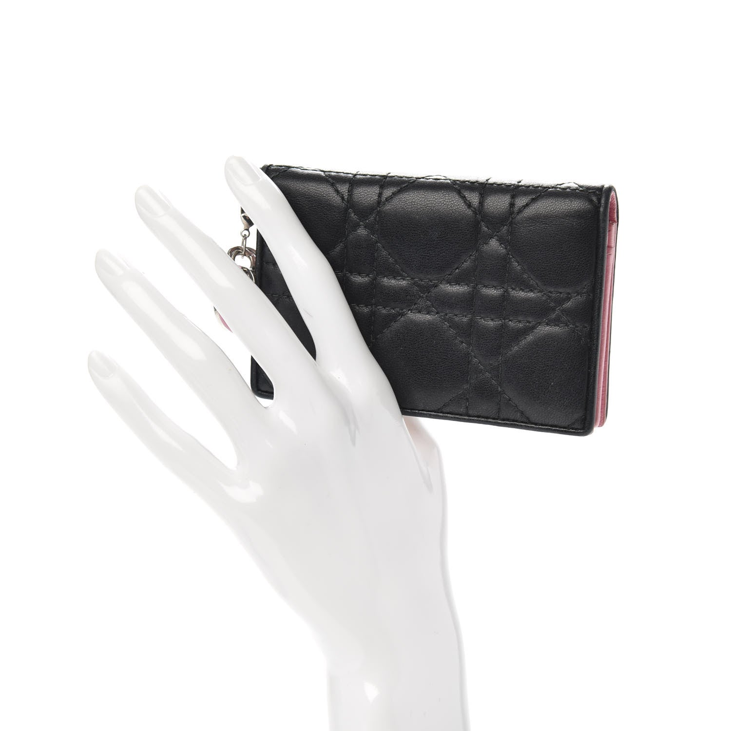 Christian Dior Lambskin Cannage Bi-Color Small Lady Dior Flap Card Holder Black Pink 2 of 10