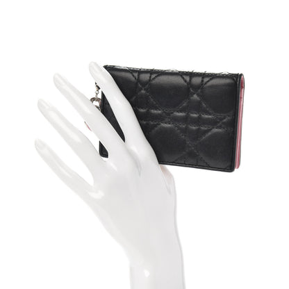 Christian Dior Lambskin Cannage Bi-Color Small Lady Dior Flap Card Holder Black Pink 2 of 10