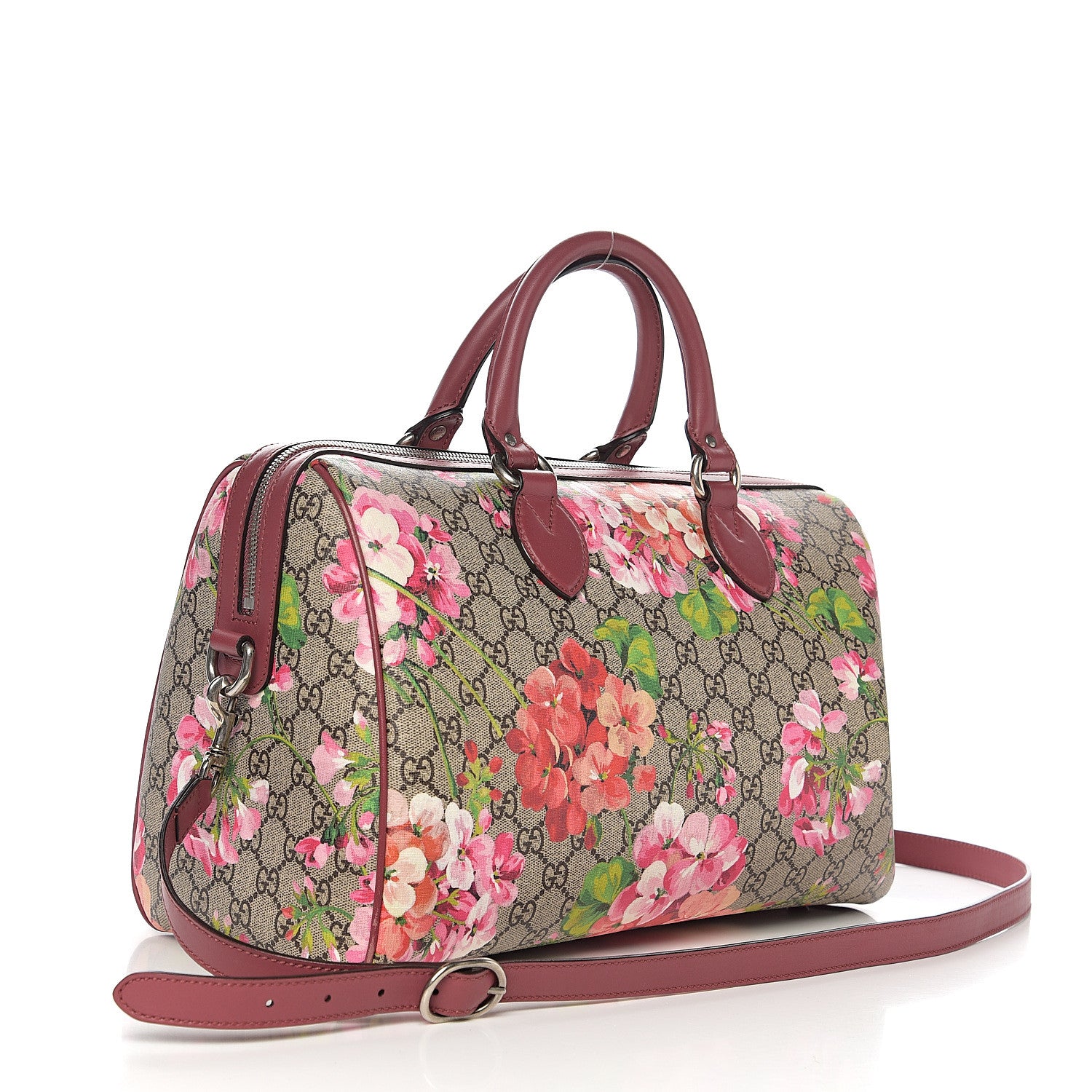 Gucci GG Supreme Monogram Blooms Medium Boston Beige Multicolor Dry Rose 2 of 12