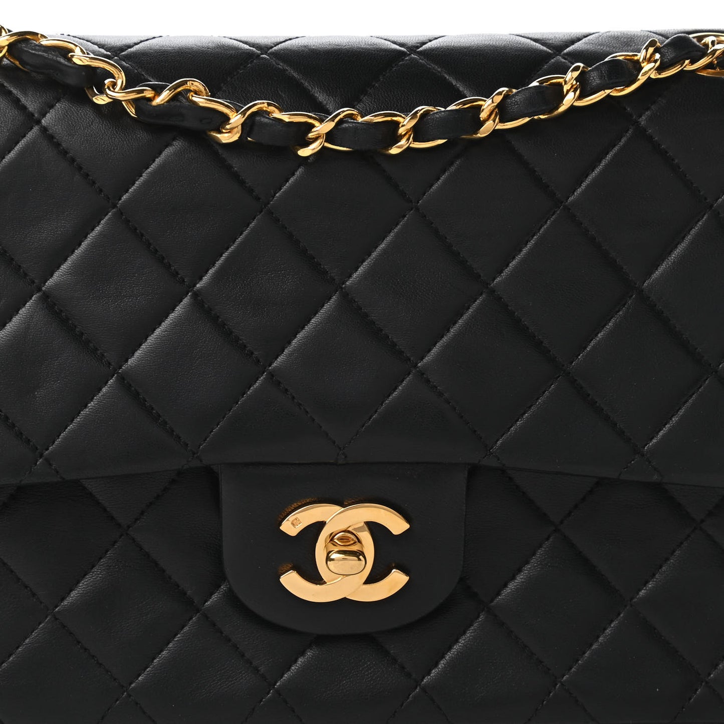 Lambskin Quilted Medium Double Flap Black