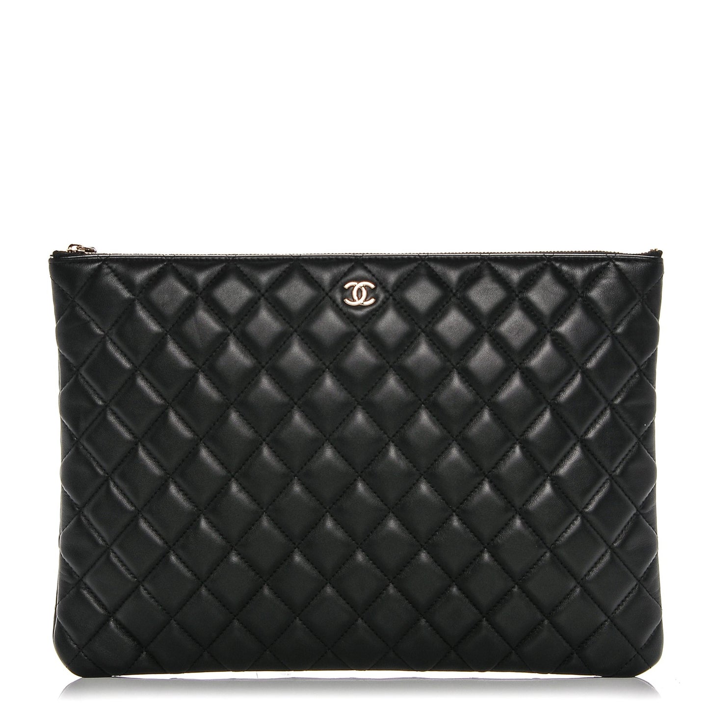 Lambskin Quilted Large Cosmetic Case Black
