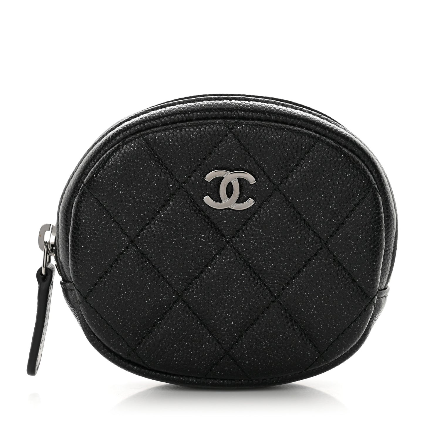 Iridescent Caviar Quilted Zip Around Classic Coin Purse Black