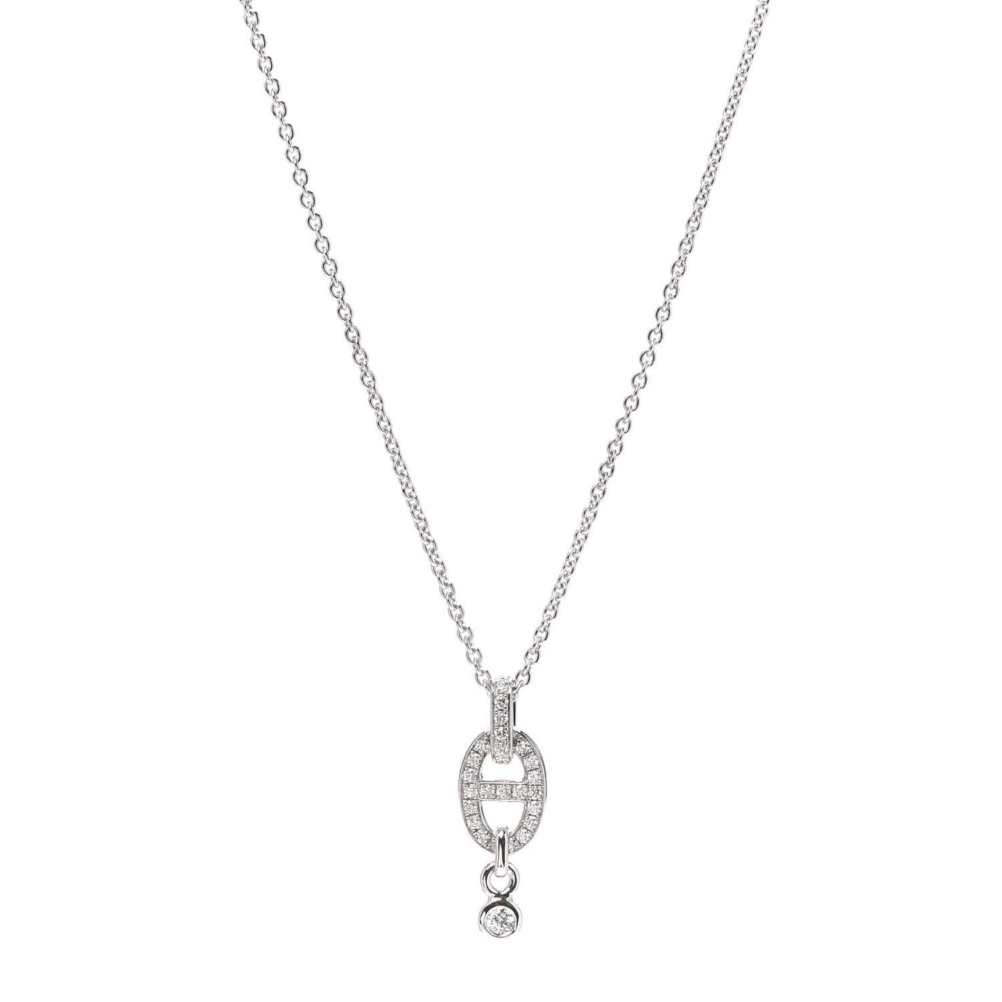 18K White Gold Diamond PM Chaine d'Ancre Enchainee Necklace