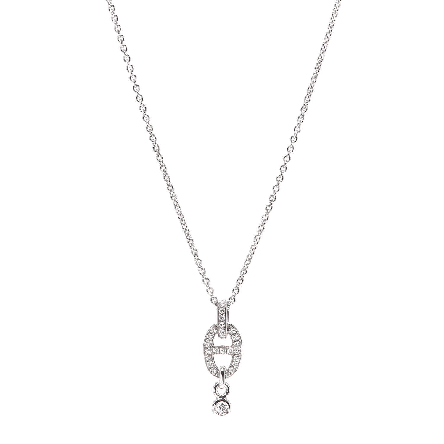 Hermes 18K White Gold Diamond PM Chaine d'Ancre Enchainee Necklace 1 of 6