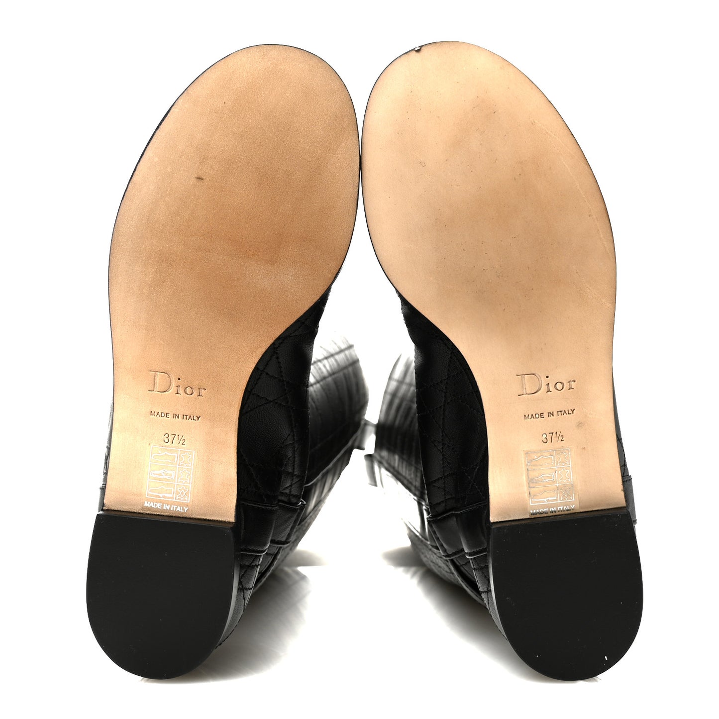 Lambskin Cannage Tall Flat Boots 37.5 Black