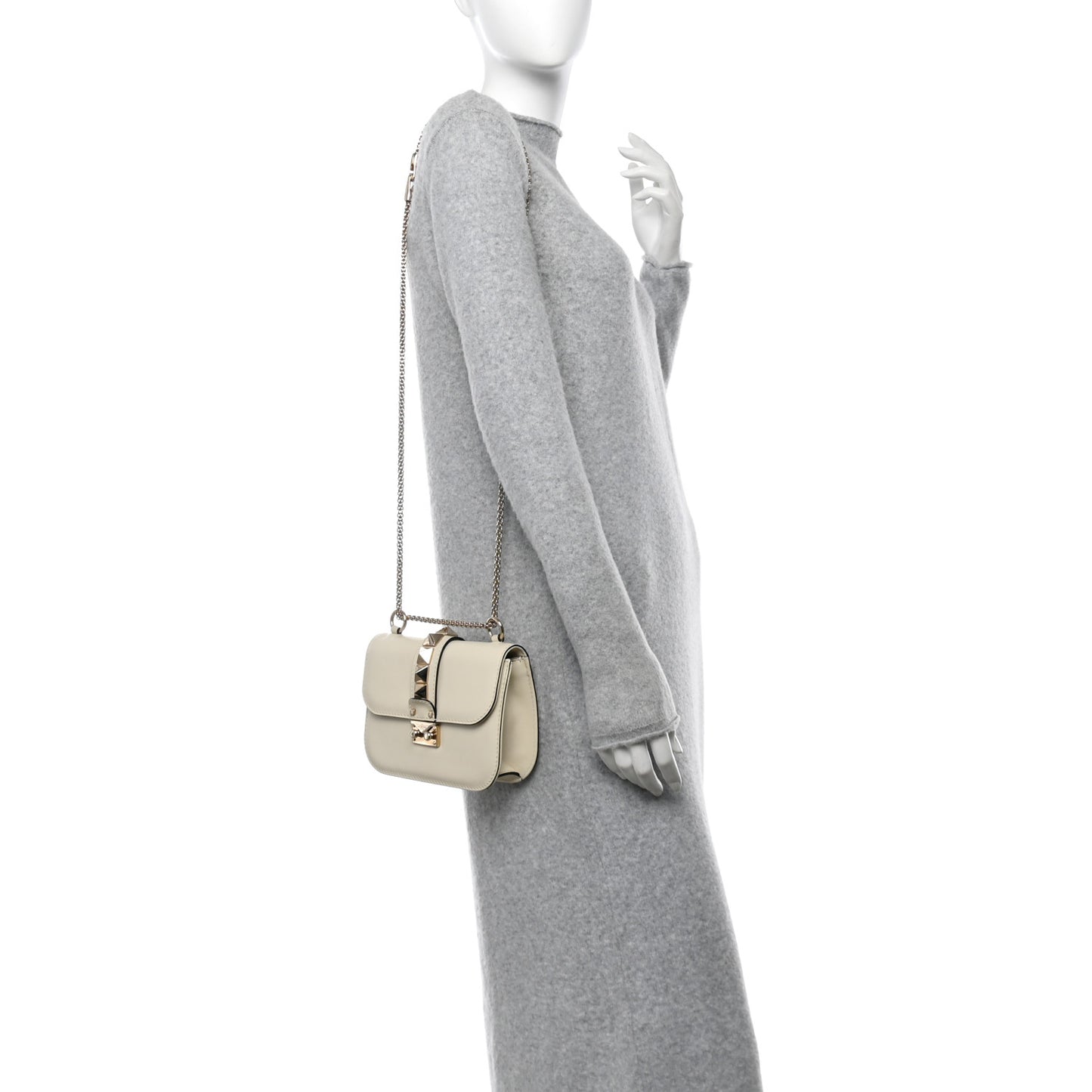 Vitello Small Glam Lock Rockstud Flap Ivory