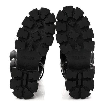 Prada Spazzolato Rois Re-Nylon Metal Triangle Logo Monolith Pouch Pocket 55mm Tall Combat Boots 39 Black 6 of 9