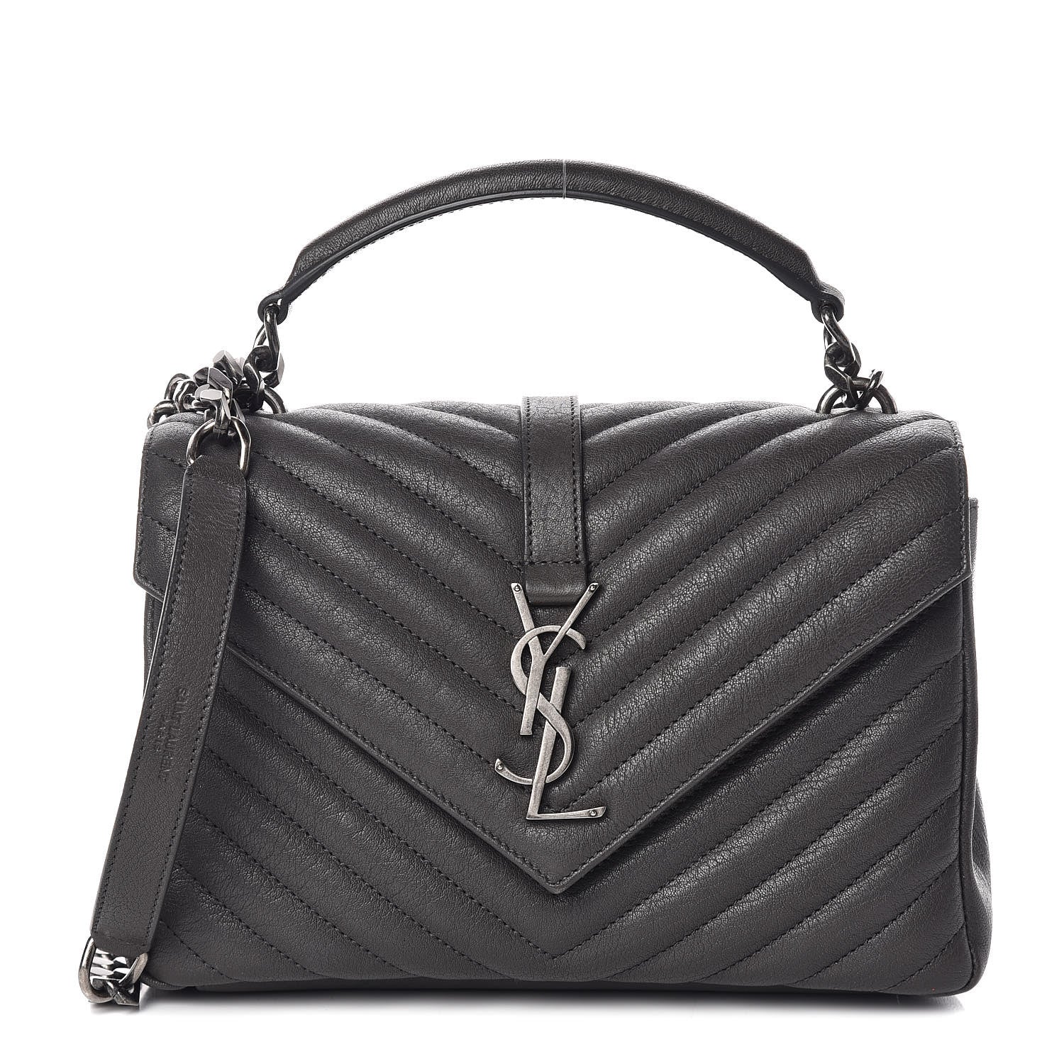Saint Laurent Sheepskin Matelasse Chevron Monogram Medium College Bag Light Coal 1 of 10