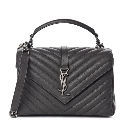 Saint Laurent Sheepskin Matelasse Chevron Monogram Medium College Bag Light Coal 1 of 10