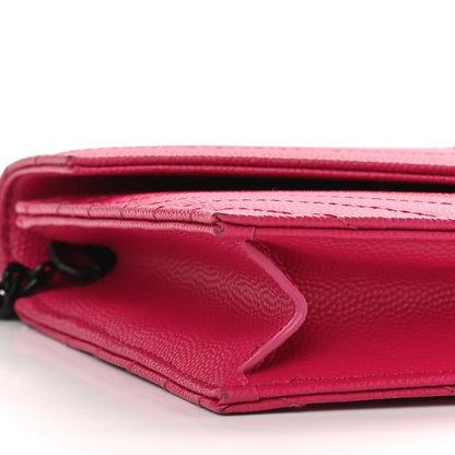 Saint Laurent Grain De Poudre Matelasse Chevron Monogram Envelope Chain Wallet Bubblegum 7 of 10