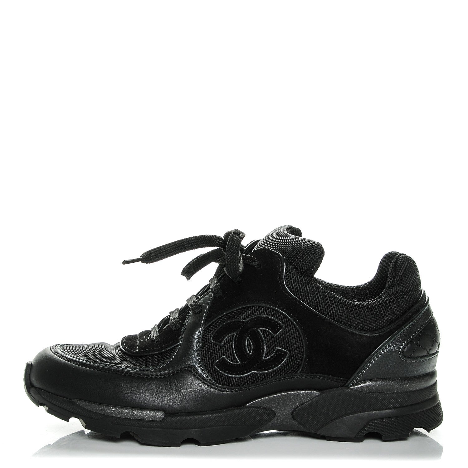 Chanel Suede Calfskin CC Sneakers 36 Black 1 of 8