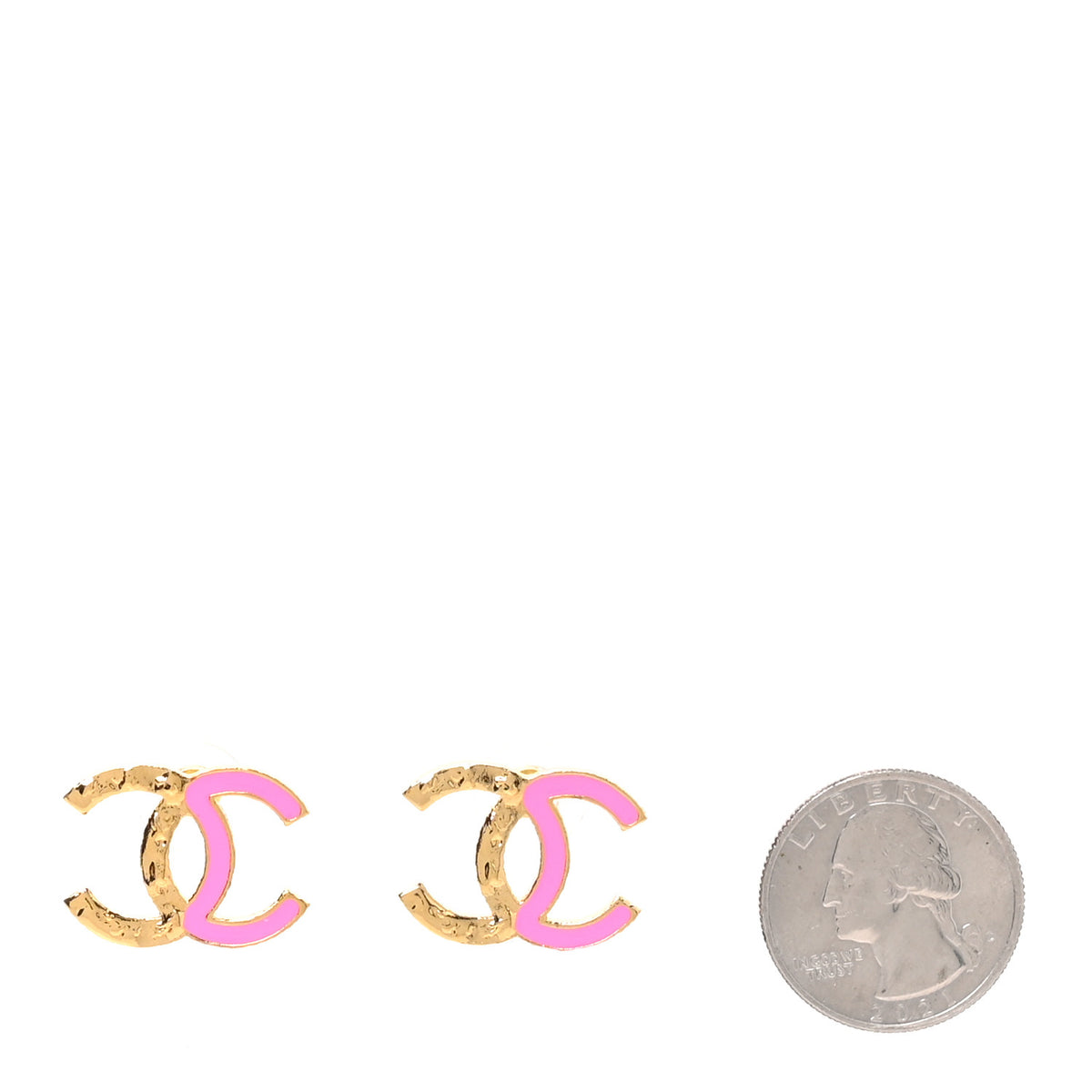 Chanel Enamel CC Earrings Pink Gold 2 of 4