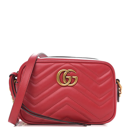 Gucci Calfskin Matelasse Mini GG Marmont Chain Shoulder Bag Hibiscus Red 1 of 9