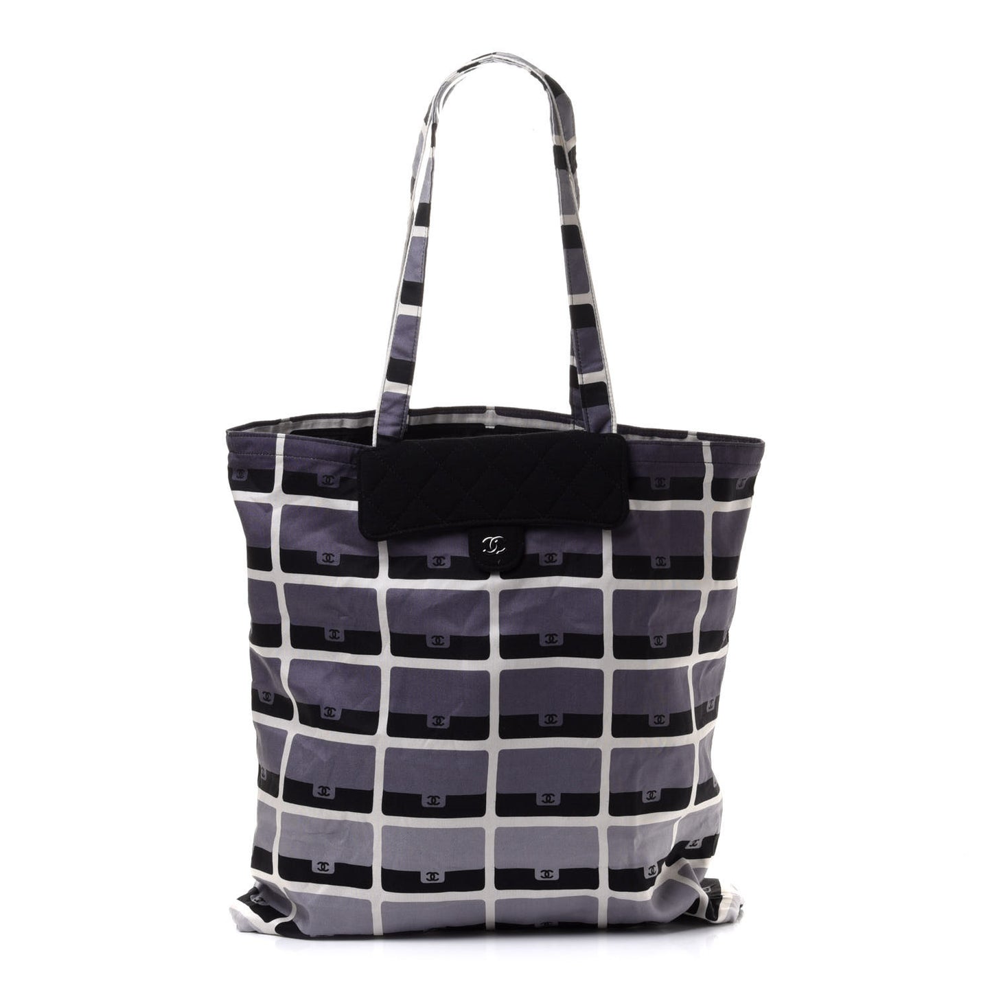 Jersey Fabric Quilted Foldable Tote With Chain Black Multicolor