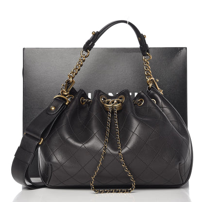 Chanel Calfskin Stitched Medium Drawstring CC Bag Black 8 of 8