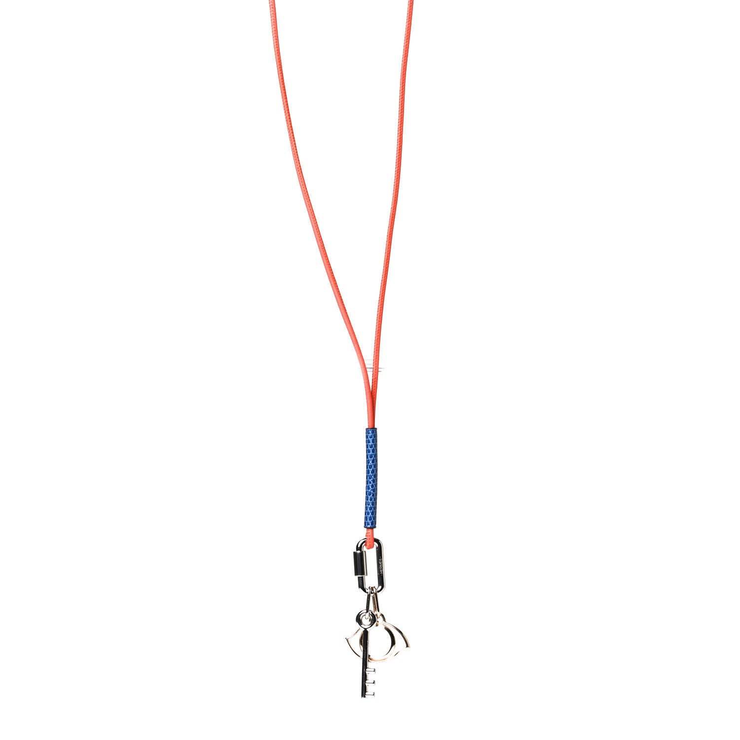 Hermes Lizard Palladium Permabrass Curiosite Pendant Necklace Orange 1 of 3