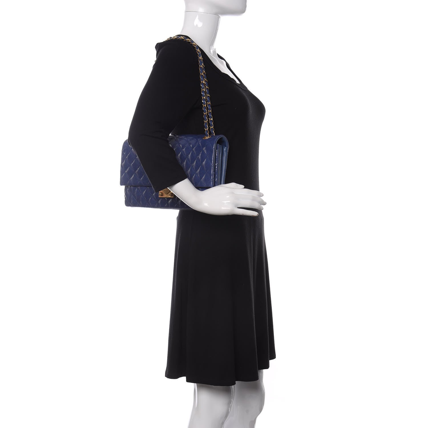 Chanel Patent Quilted 3 Pocket Accordion Flap Blue 2 of 10