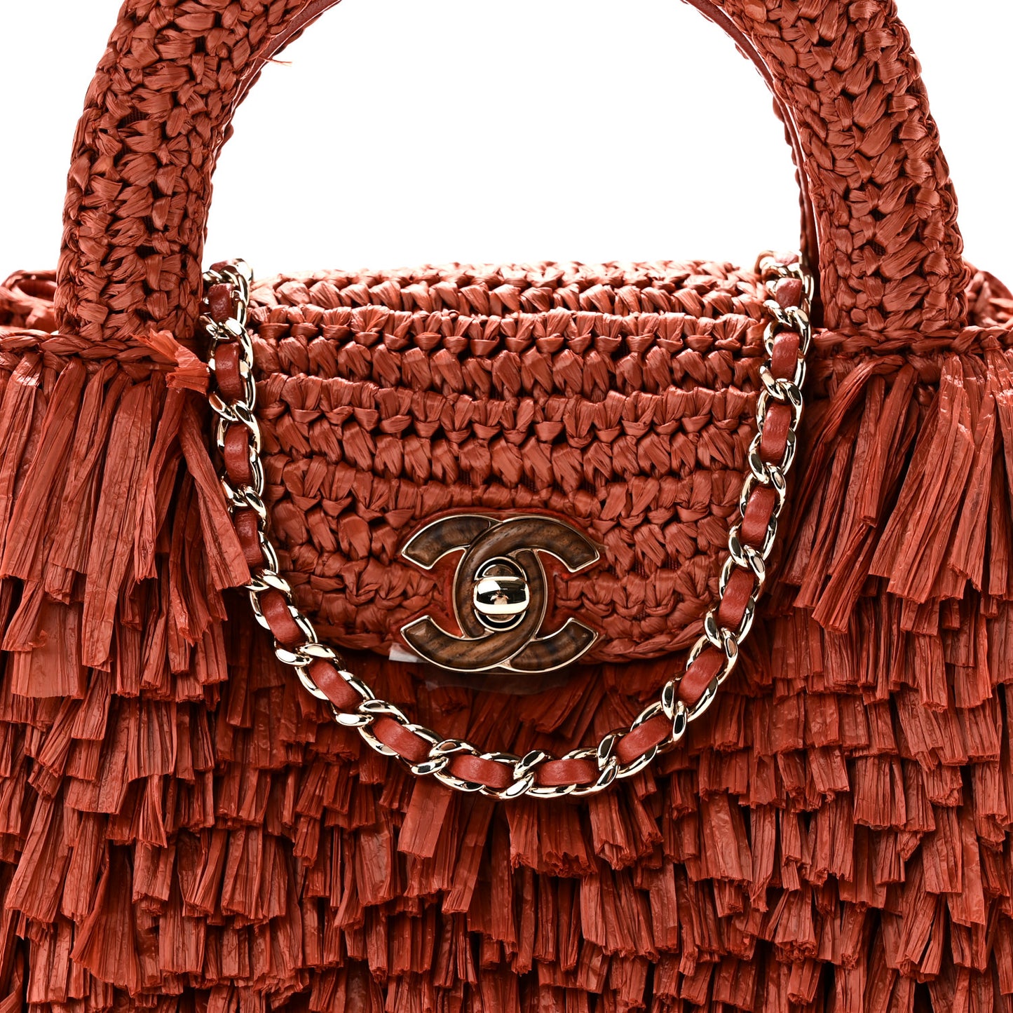 Raffia Fringe Nano Kelly Shopper Red