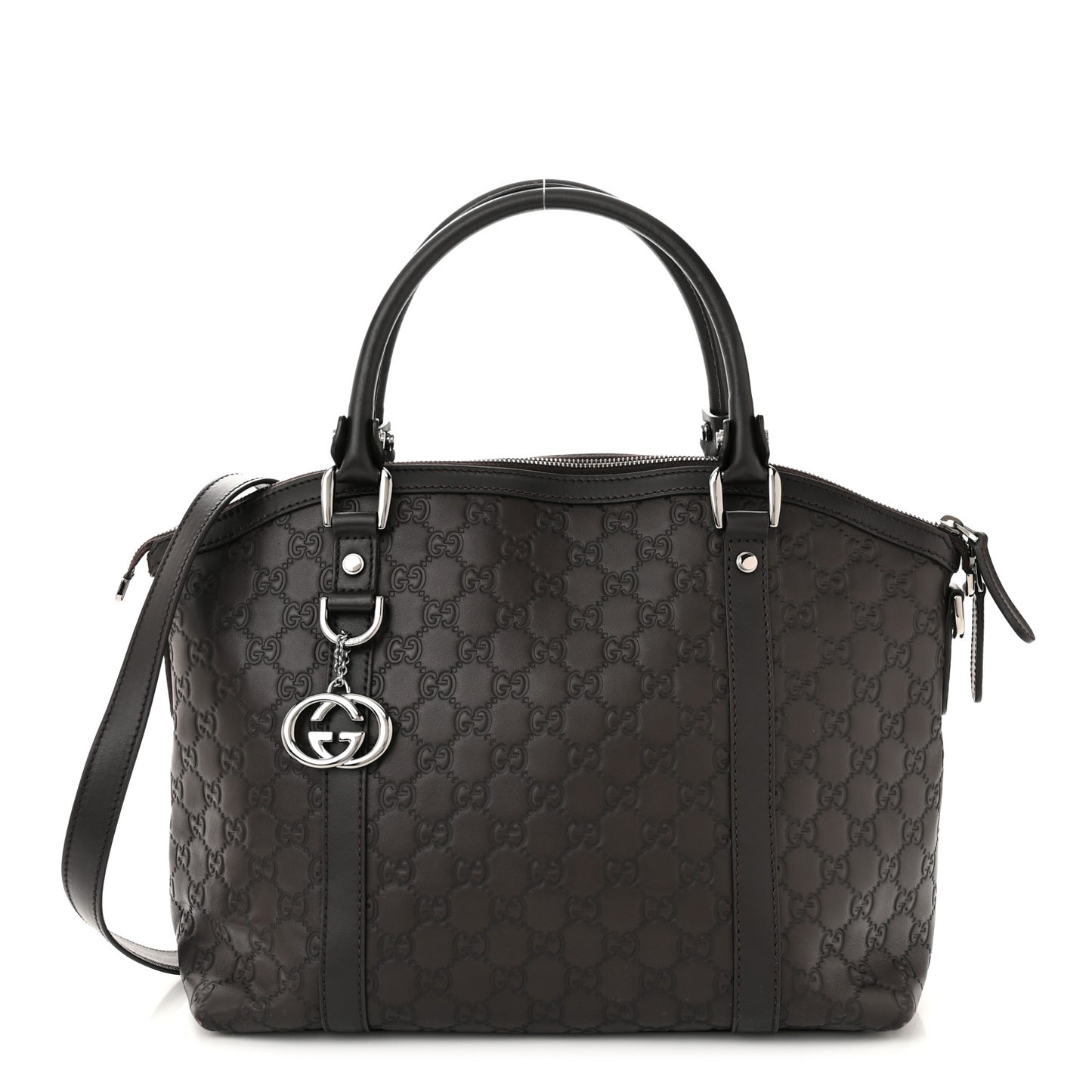 Guccissima Medium GG Charm Dome Satchel Dark Brown