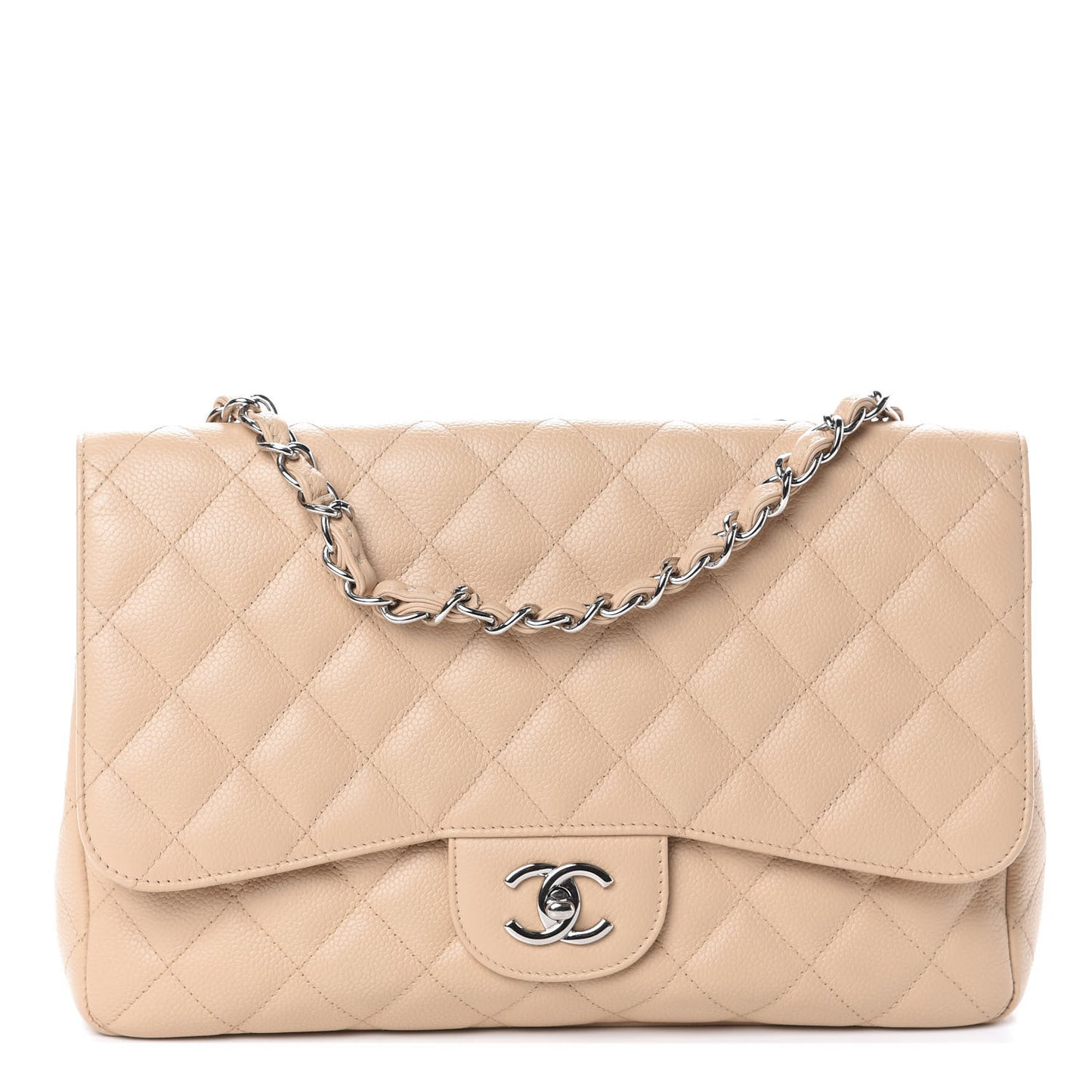 Caviar Quilted Jumbo Single Flap Beige Clair