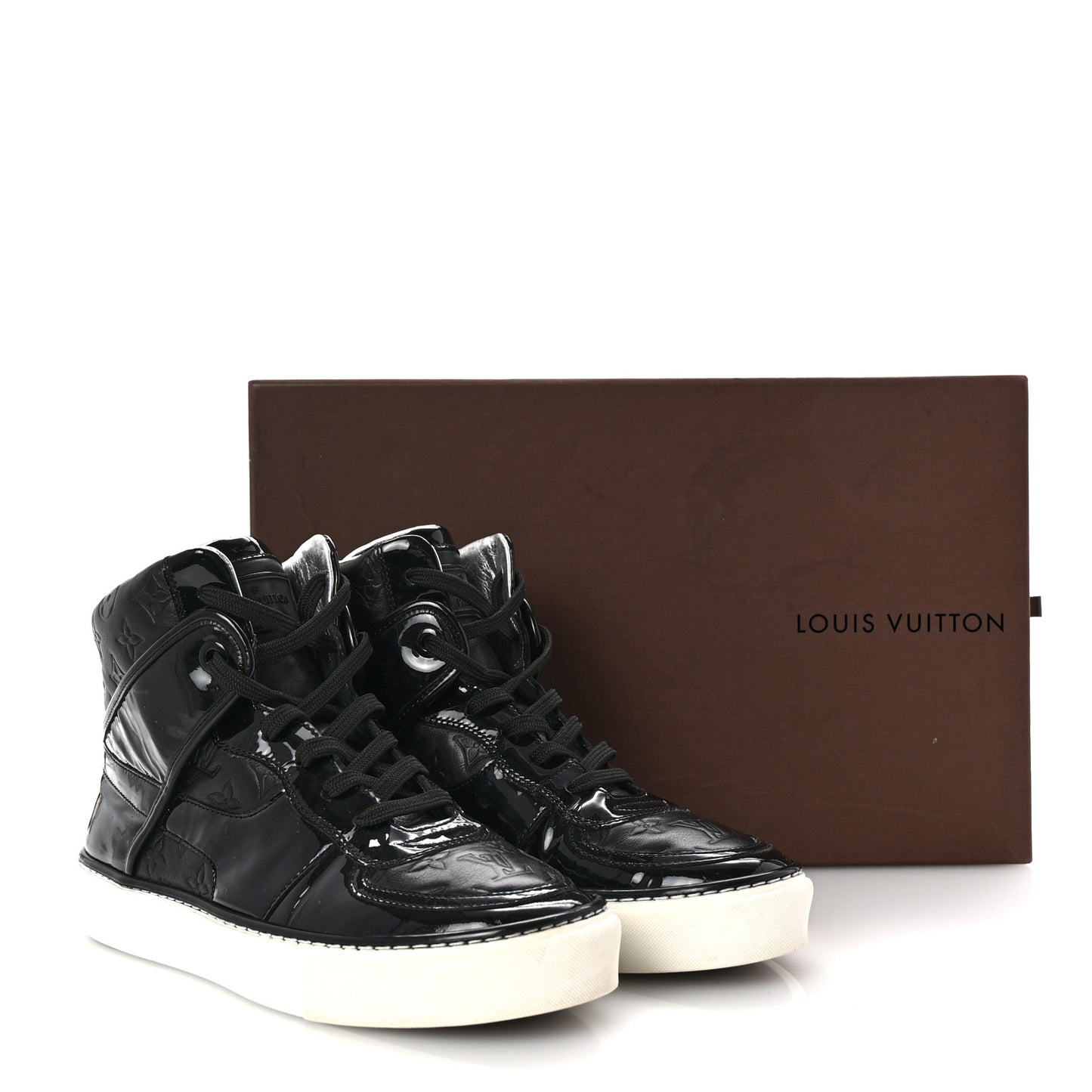Patent Calfskin Monogram High Top Sneakers 36 Black