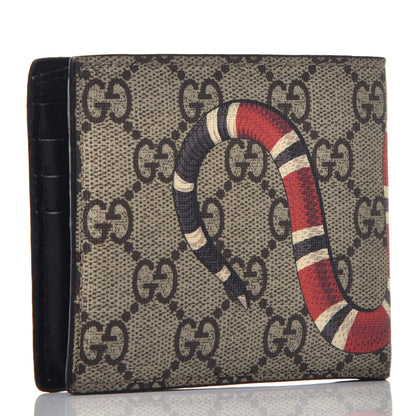Gucci GG Supreme Monogram Selleria Calfskin Kingsnake Nice Bi-Fold Wallet Beige Ebony Multicolor Black 3 of 6