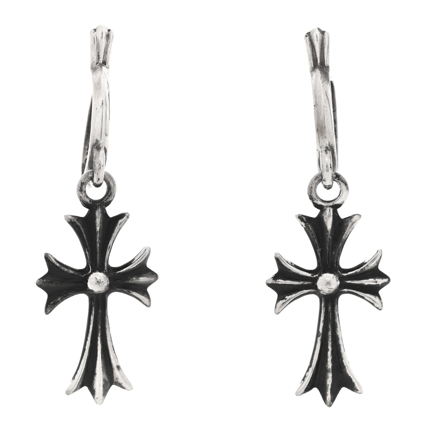 Sterling Silver Tiny CH Cross Hoop Drop Earrings