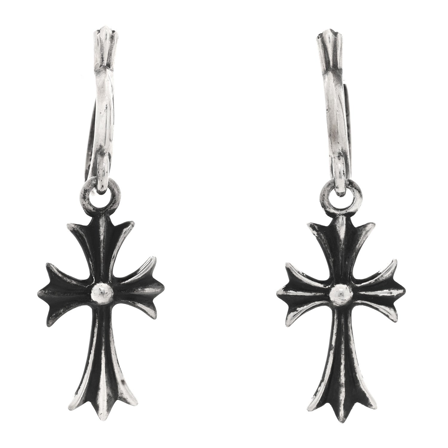 Chrome Hearts Sterling Silver Tiny CH Cross Hoop Drop Earrings 1 of 5