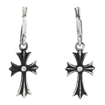 Chrome Hearts Sterling Silver Tiny CH Cross Hoop Drop Earrings 1 of 5