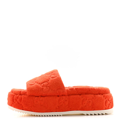Gucci Terry Cloth GG Monogram Angelina Platform 55mm Slide Sandals 38.5 Deep Orange 1 of 11