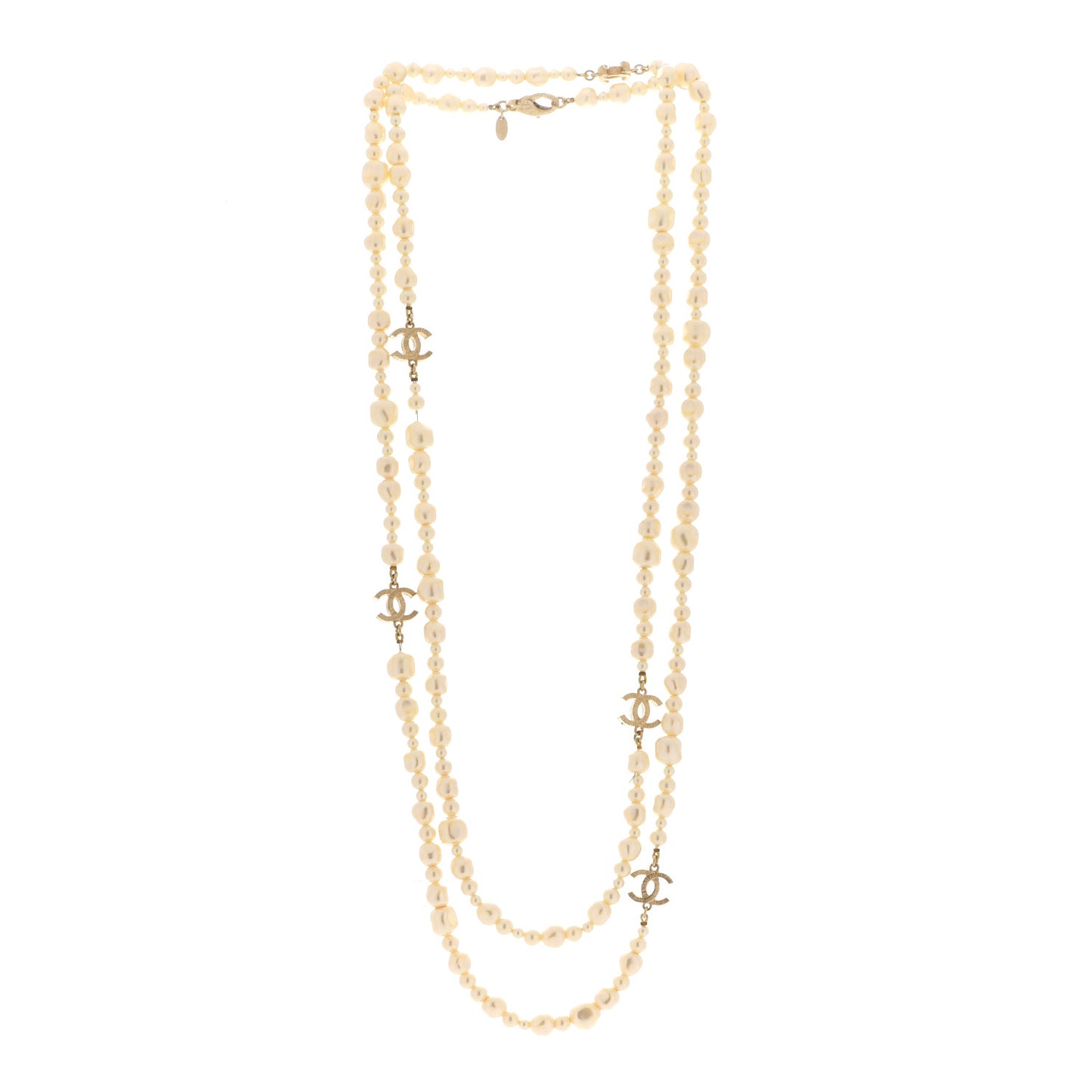 Pearl CC Long Necklace Light Gold