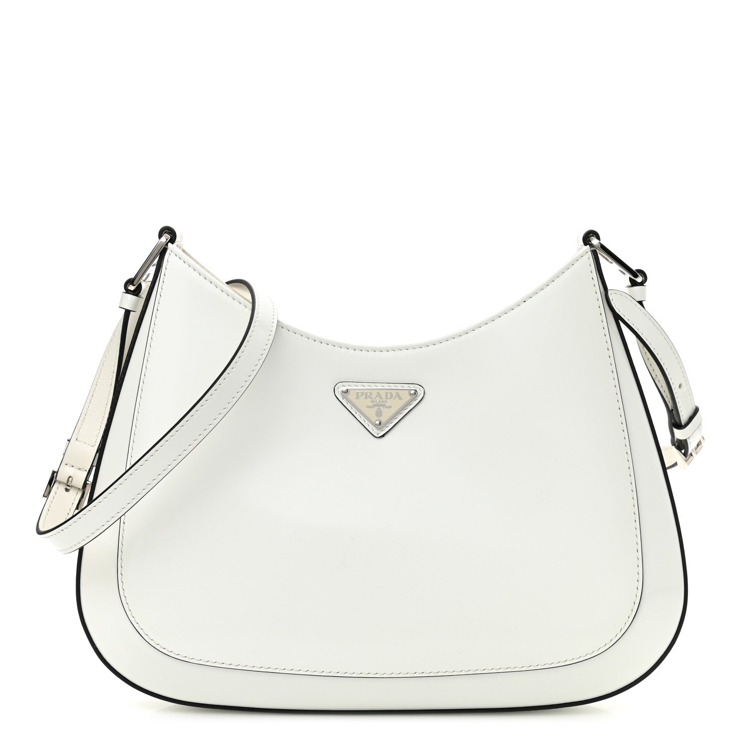Prada Spazzolato Cleo Adjustable Strap Shoulder Bag White Black 1 of 8