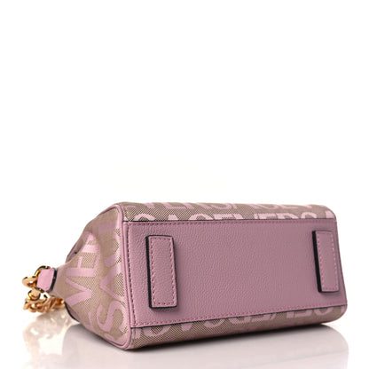 Versace Calfskin Canvas Allover La Medusa Small Top Handle Handbag Pink 4 of 8