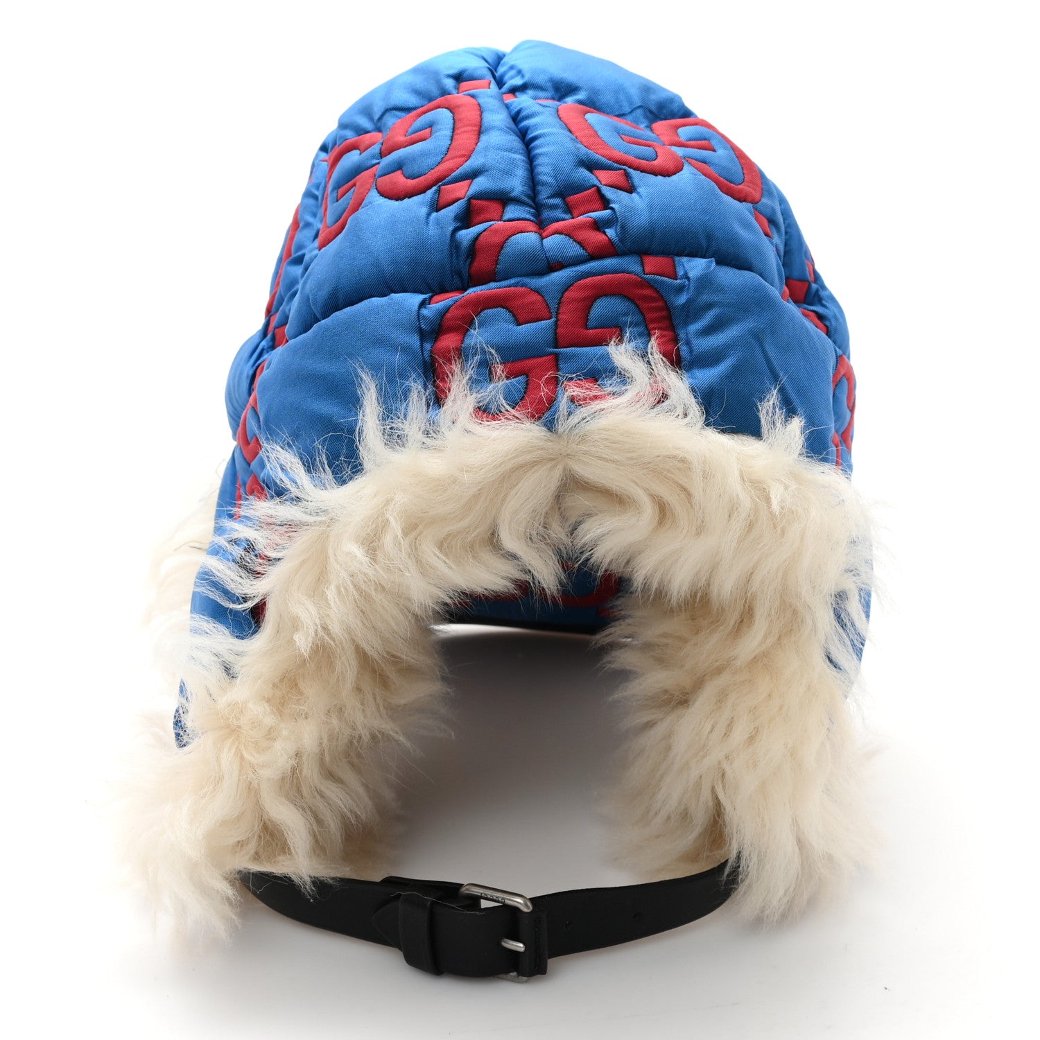 Gucci Nylon Shearling Padded GG Print Cap Hat S Blue Red 1740585