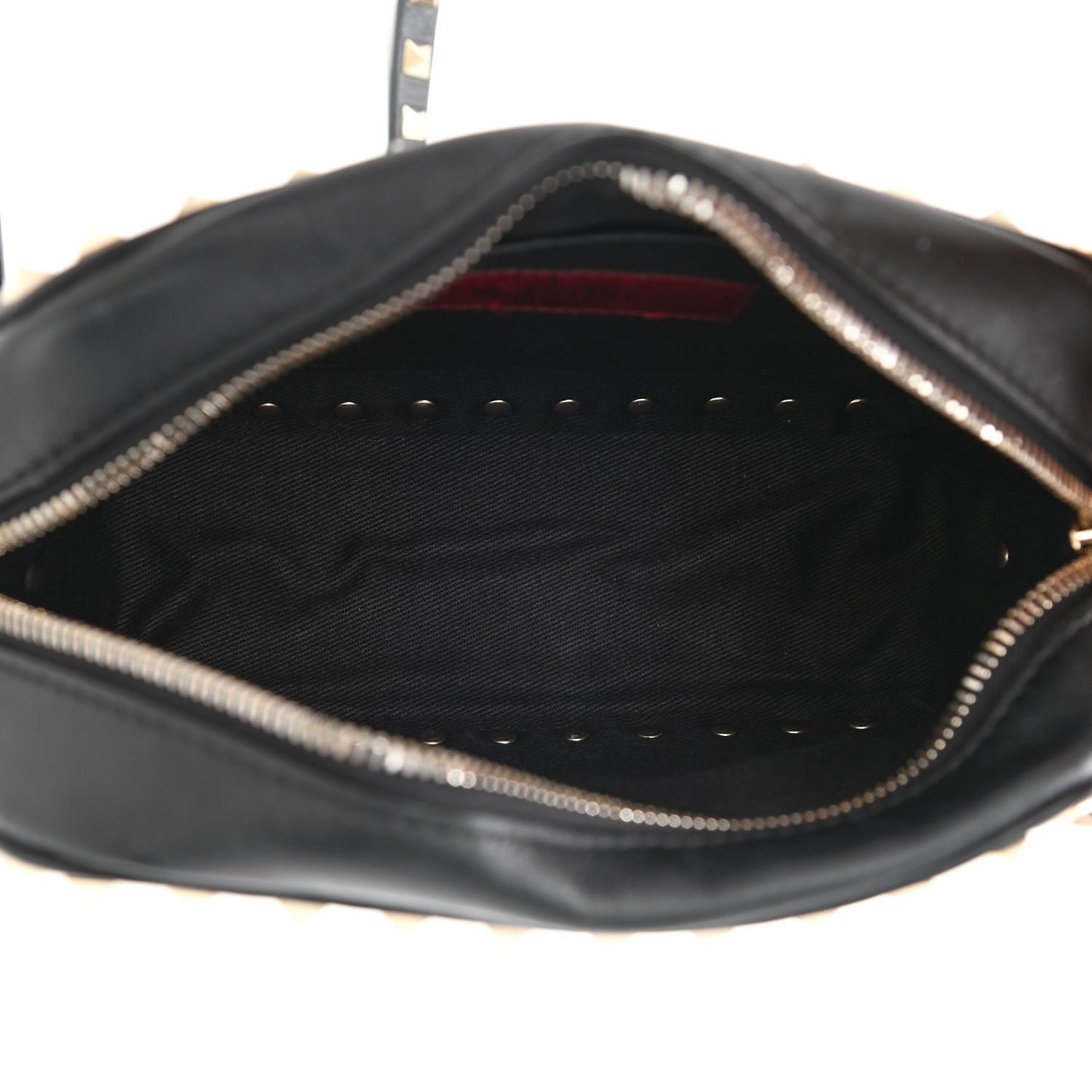 Pebbled Calfskin Rockstud Camera Crossbody Bag Black