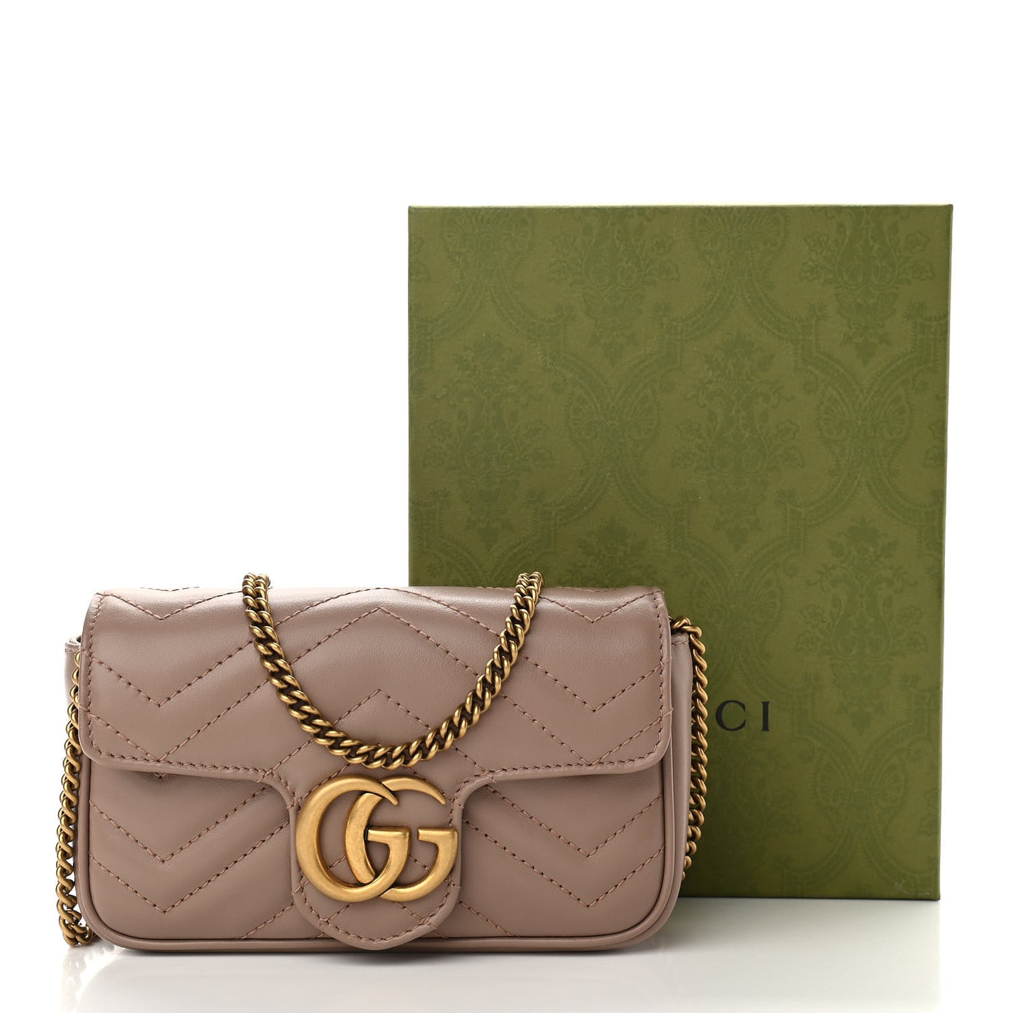Calfskin Matelasse Super Mini GG Marmont Shoulder Bag Porcelain Rose